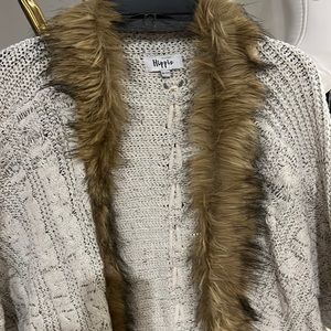 Military Hippie cutest sweater with butterfly sleeves and fur trim